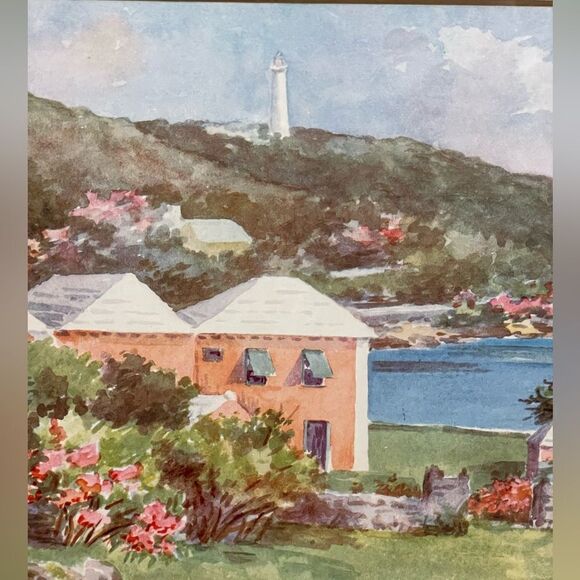 Ethel Tucker Vintage Bermuda Framed Lithograph Print of Waterlot Inn&Lighthouse - Picture 12 of 12